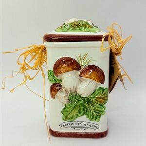 Vintage Delizie Di Calabria Porcelain Mushroom Accent Canister 5” x 3”